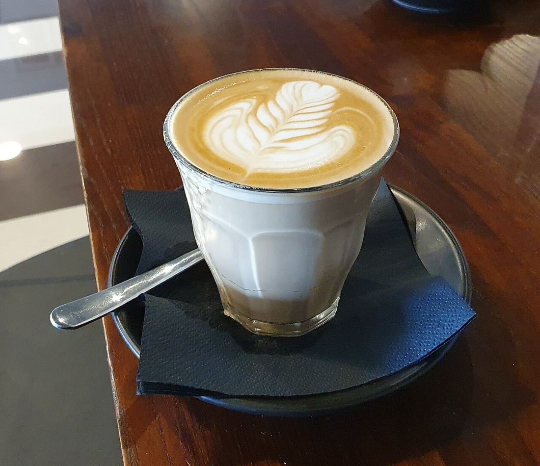 A caffe latte on a cafe table
